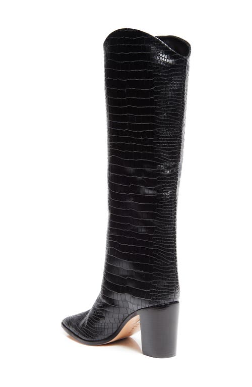 Schutz Maryana Pointed Toe Block Heel Knee High Boot In Black/black Snake Embossed