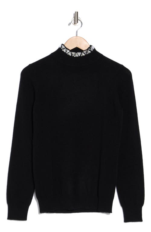 Sofia Cashmere Mock Neck Stone Trim Cashmere Sweater In Black
