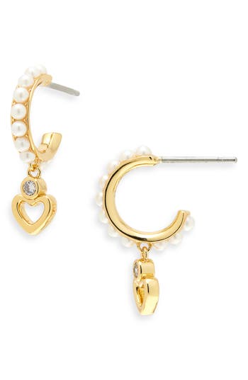 Kate Spade Saturday Imitation Pearl Huggie Hoop Earrings In Cream/gold