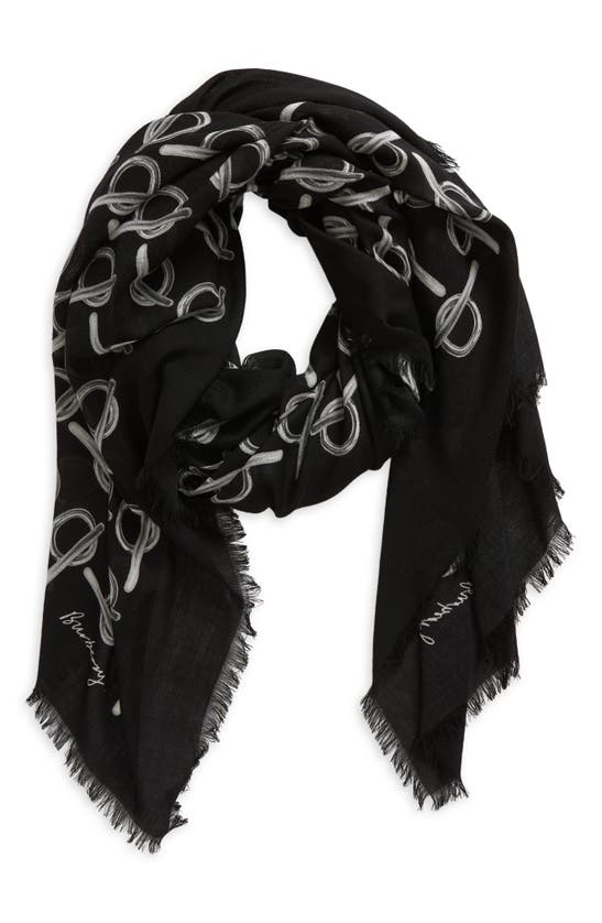 Shop Burberry 'b' Wool Woven Scarf In Silver