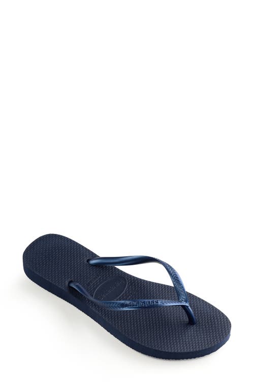 Shop Havaianas Slim Flip Flop In Navy Blue/blue