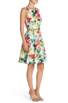 Eliza J Floral Print Scuba Fit & Flare Dress (Regular & Petite) | Nordstrom