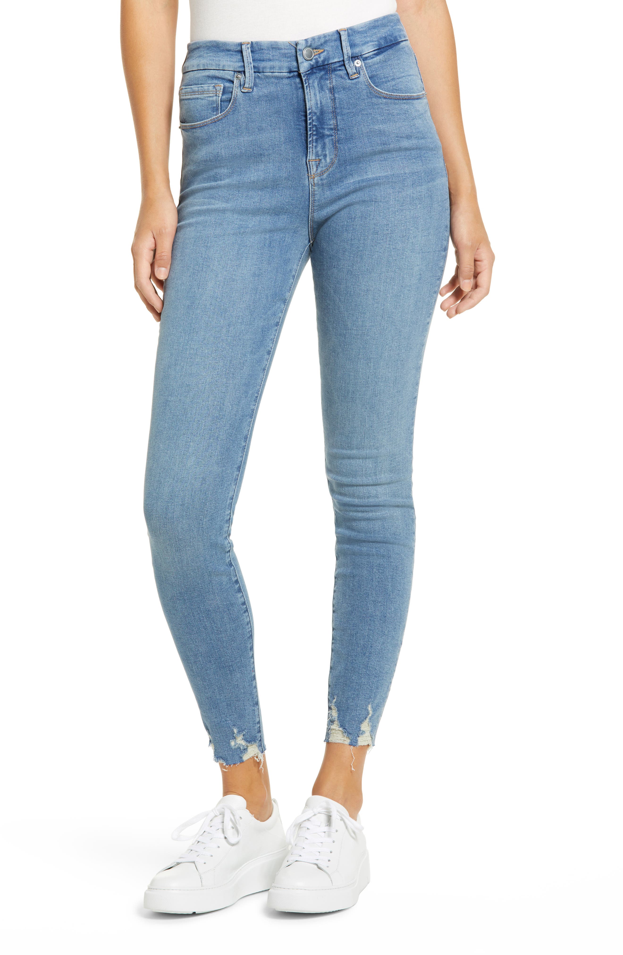 skinny high waist raw hem jeans