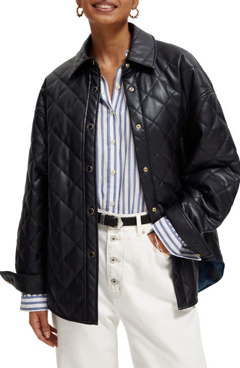 Scotch & Soda Quilted Faux Leather Shirt Jacket in Night