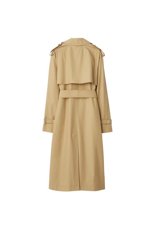 Burberry Long Gabardine Trench Coat In Flax