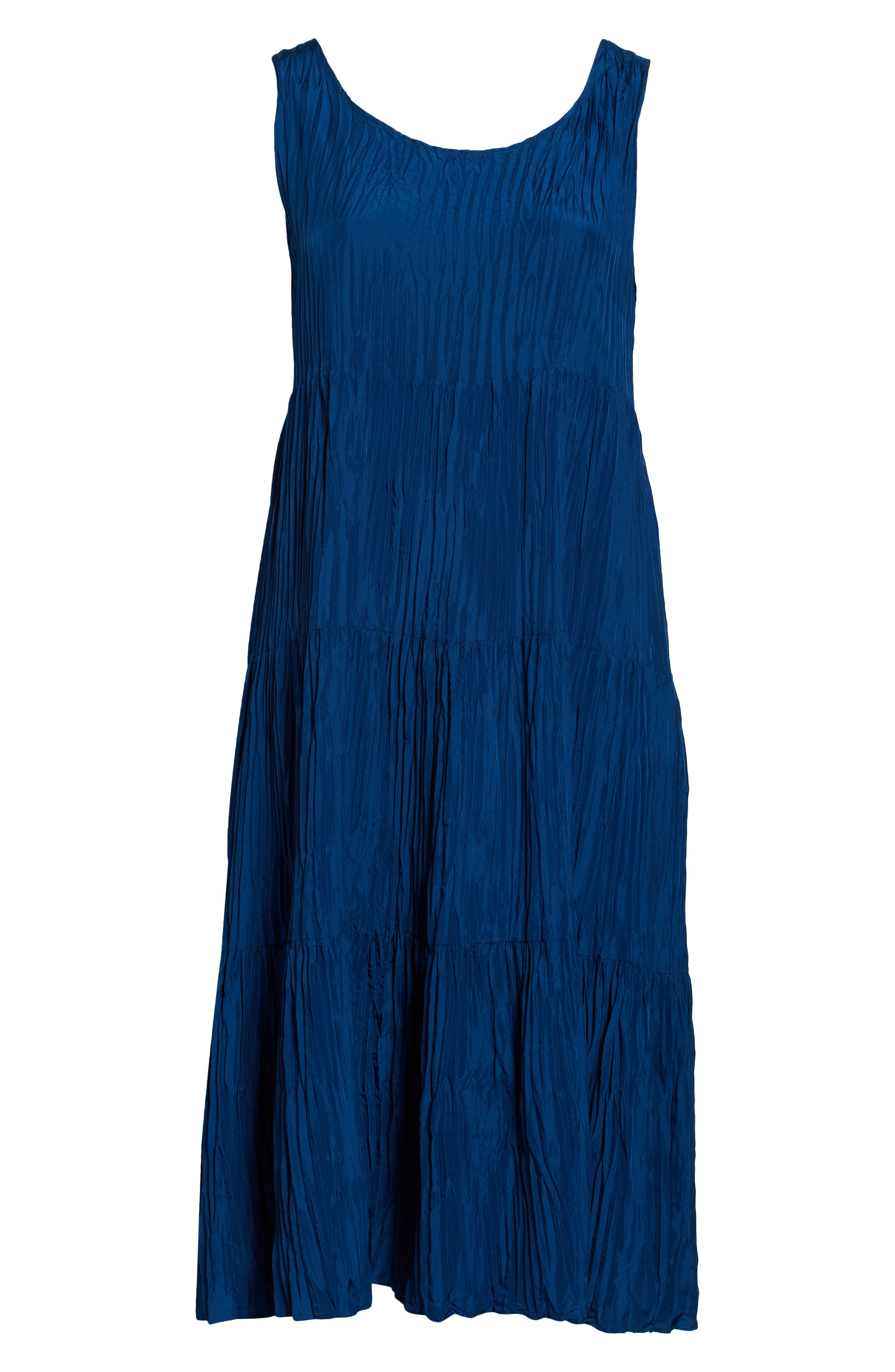 Eileen Fisher Tiered Pleated Silk Midi Dress in Atlantis | Smart Closet