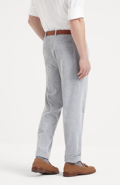 Shop Brunello Cucinelli Cotton And Cashmere Mélange Corduroy Leisure Fit Trousers With Pleat In Silver