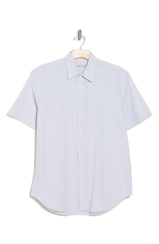Coastaoro Niko Stripe Cotton Short Sleeve Button-up Shirt In Grey