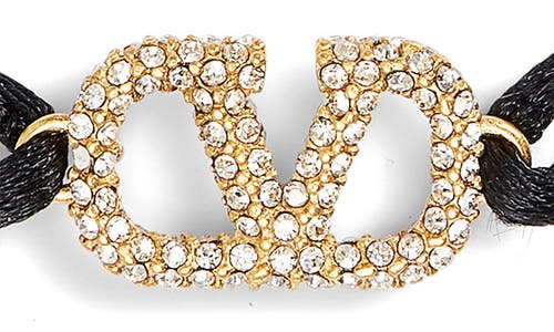 Valentino Garavani Vlogo Signature Cord Bracelet With Crystals Women In Nero/crystal Silver Shade
