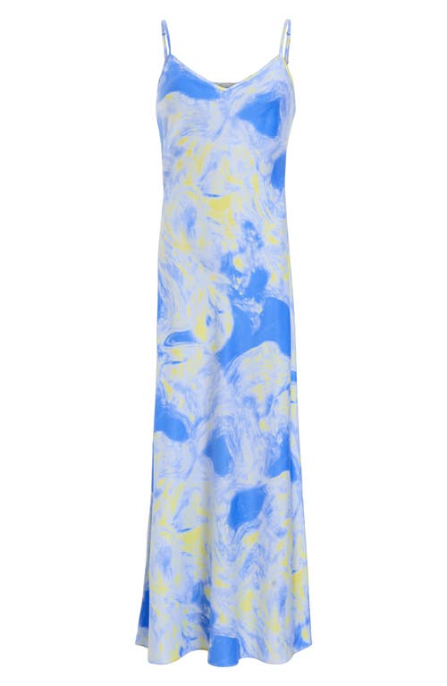 Allsaints Womens Violet Blue Bryony Graphic-print Woven Midi Slip Dress In Violet Blue