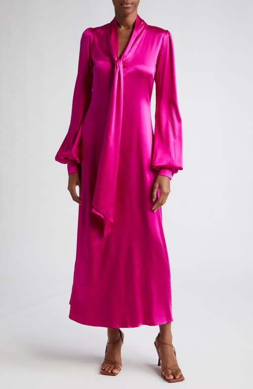 Becca Pussybow Long Sleeve Silk Charmeuse Dress in Raspberry