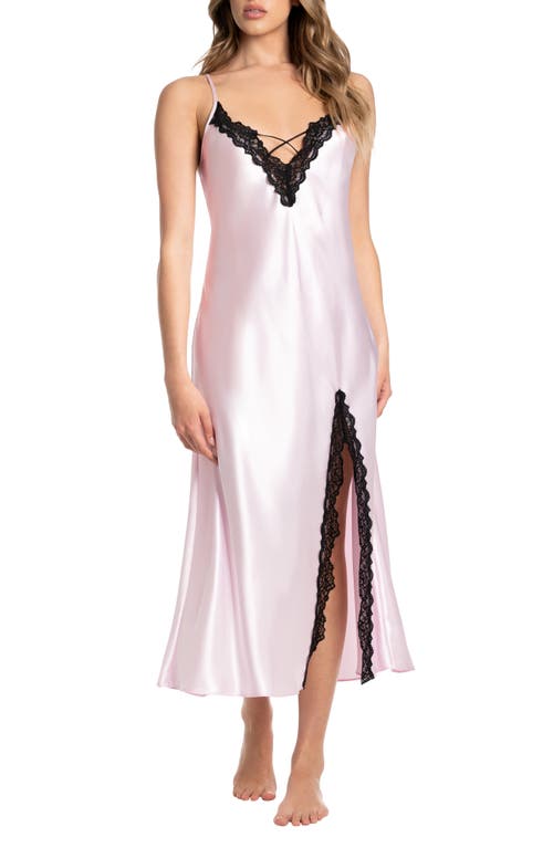 Adeline Lace Trim Satin Nightgown in Light Lilac