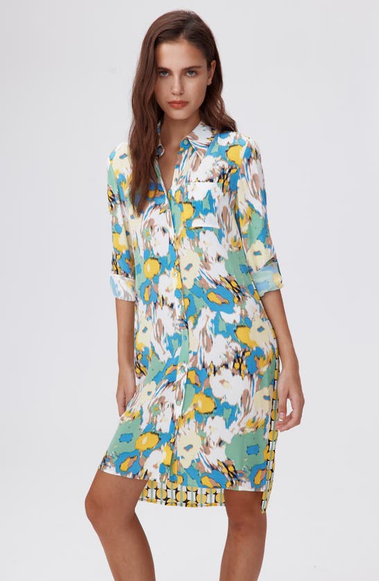 Shop Dvf Diane Von Furstenberg Prita Mixed Print Long Sleeve High-low Shirtdress In Day Dream Floral Bu