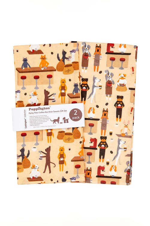 Puppington Dog & Cat Kitchen Towels In Perky Pets Coffee Bar