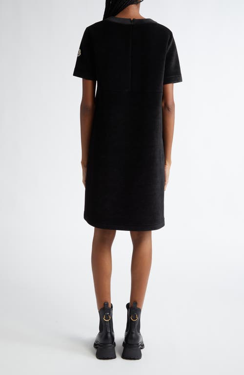 Shop Moncler Short Sleeve Velvet Shift Dress In Black