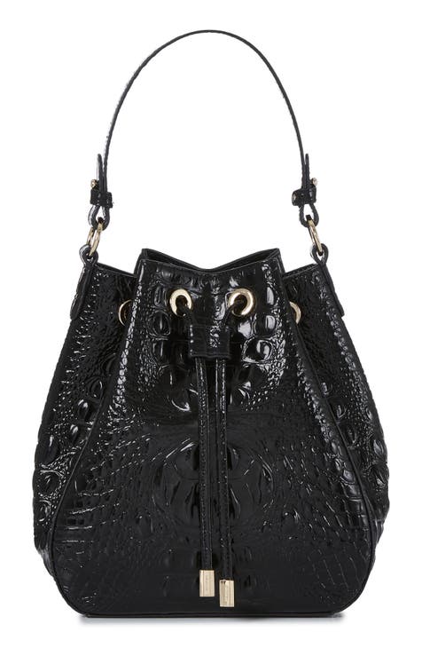 Melinda Croc Embossed Leather Bucket Bag