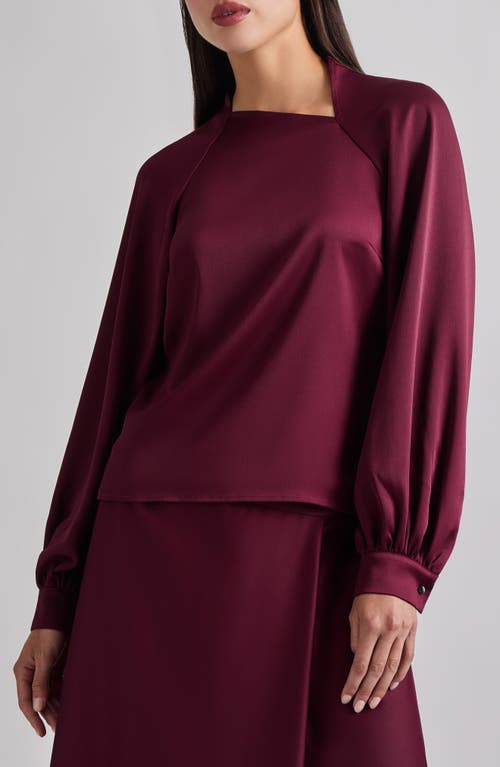 Misook Asymmetrical Bishop Sleeve Blouse In Sangria