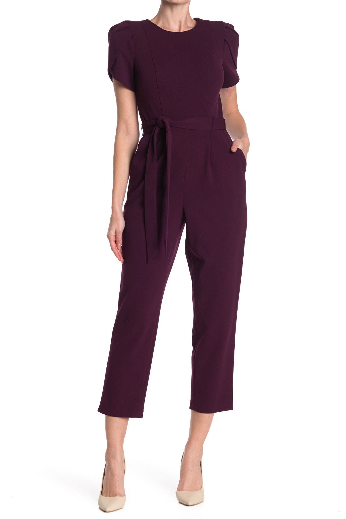 Calvin Klein | Puff Sleeve Tie Waist Crop Jumpsuit | Nordstrom Rack