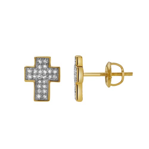 Luvmyjewelry Heavens Cross 10k Yellow Gold Cluster Diamond Unisex Earrings In 10k Yellow Gold