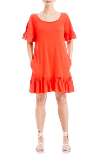Max Studio Flutter Sleeve Dress In Red