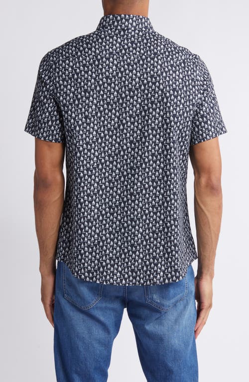 Stone Rose Sailboat Print Short Sleeve Stretch Cotton & Lyocell Button-up Shirt In Navy