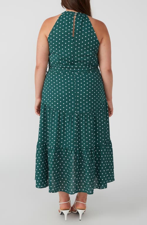 Shop Estelle La Bocca Polka Dot Halter Neck High-low Dress In Evergreen/milk