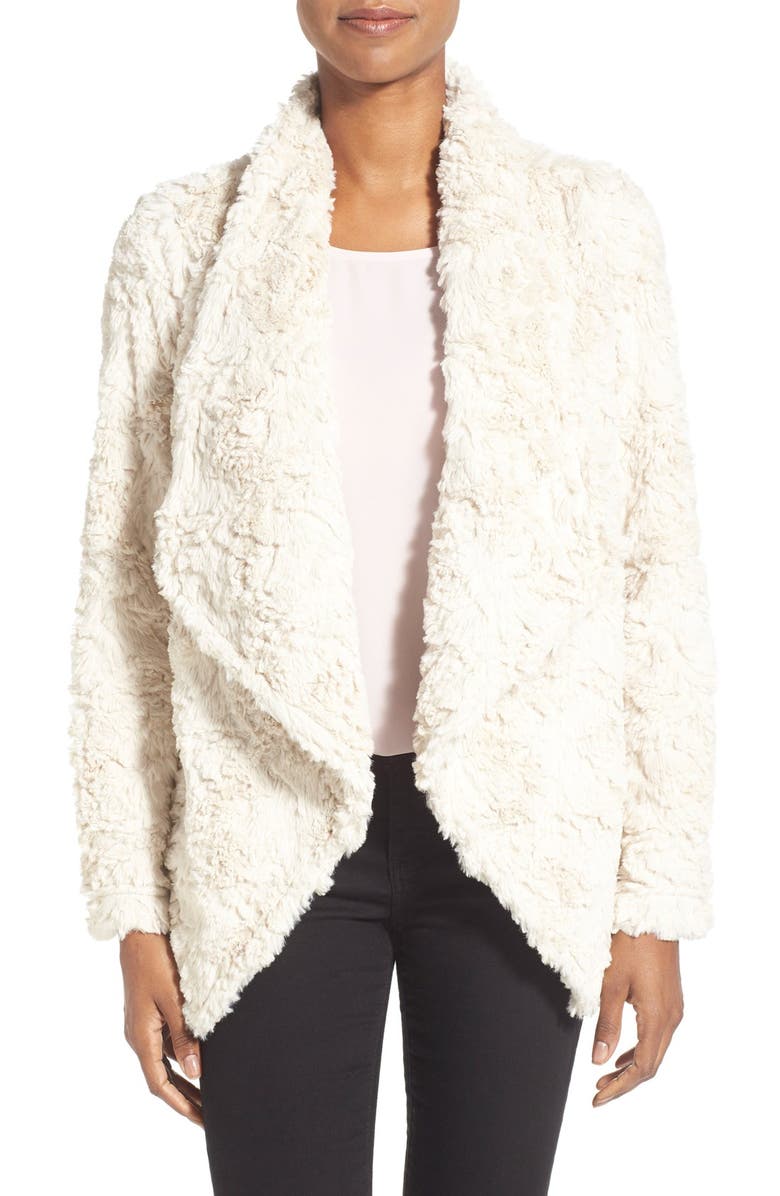 DYLAN Textured Faux Fur Drape Front Coat, Main, color, VINTAGE WHITE
