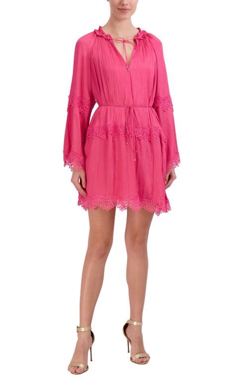bcbg Lace Trim Long Sleeve Dress in Bright Pink