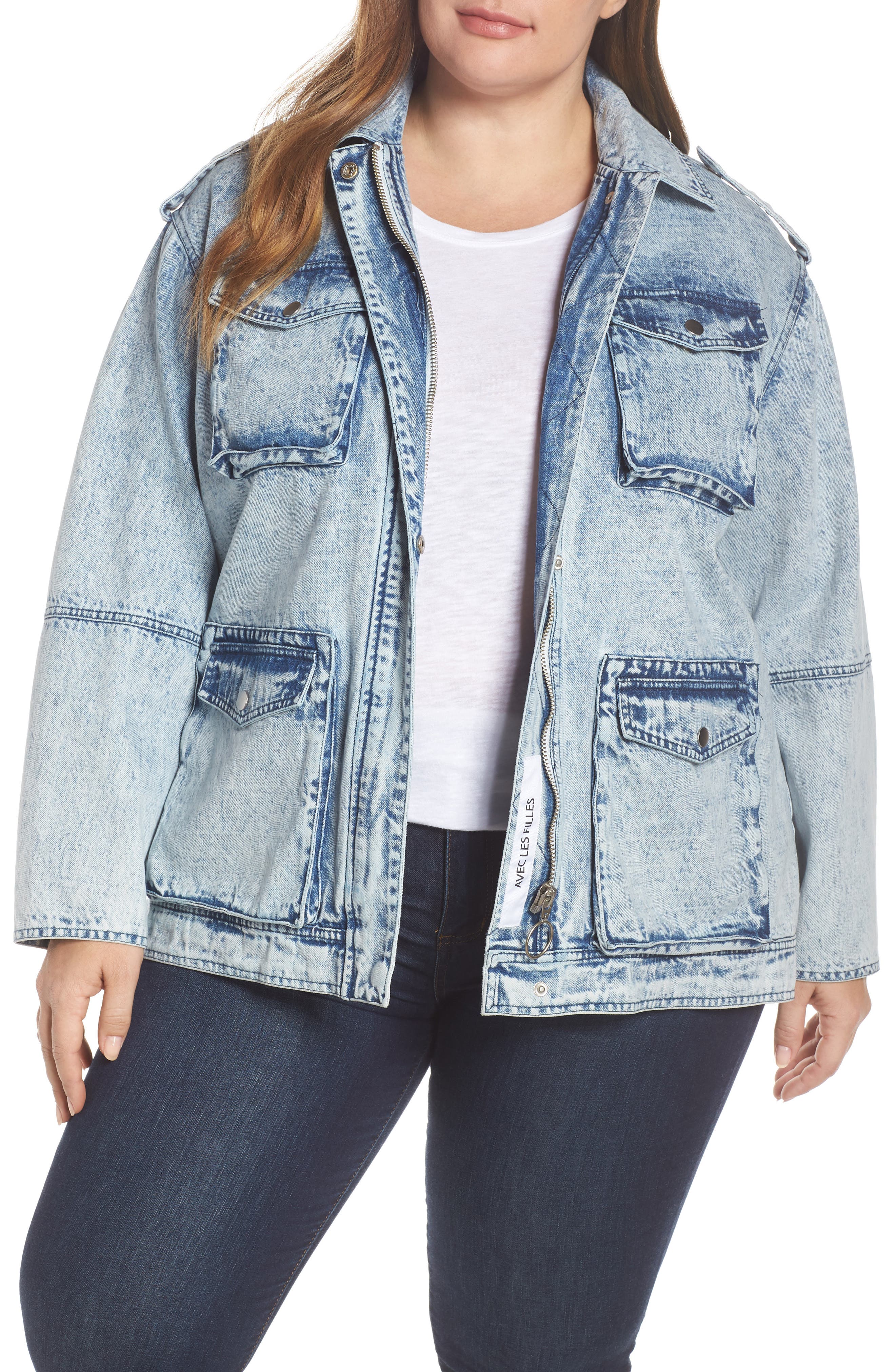 plus size acid wash denim jacket