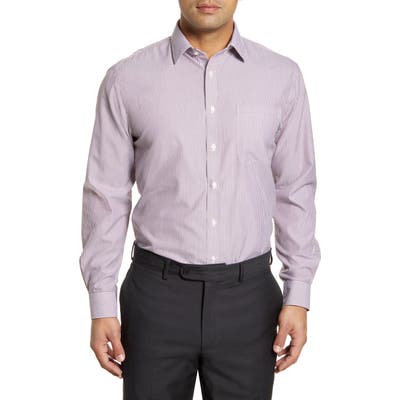 Nordstrom Shop Smartcare Traditional Fit Stripe Dress Shirt - Burgundy