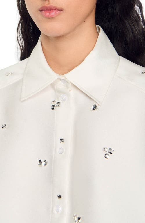 Shop Sandro Shirt Embellished With Rhinestones In White