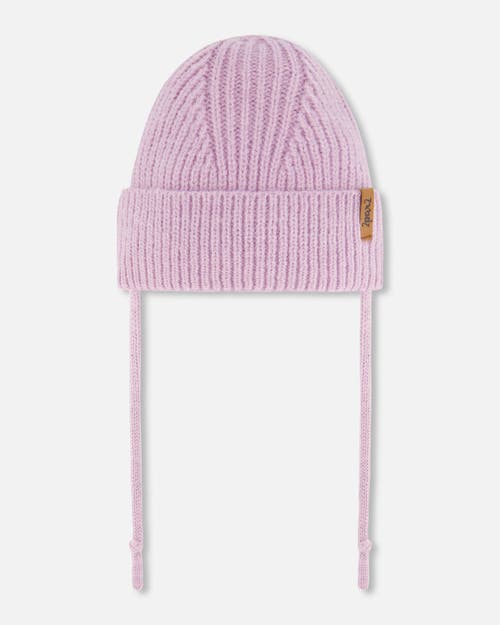 Deux Par Deux Baby Girl's Mid-season Knit Hat With Strings Lilac In Orchid Haze