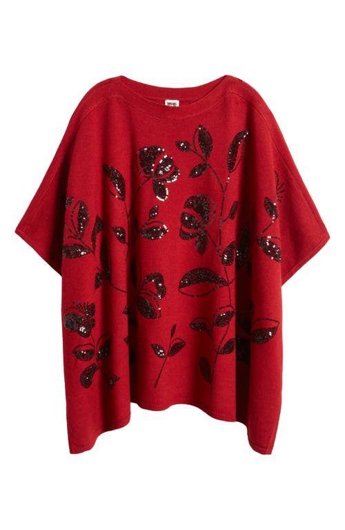 Shop Anne Klein Floral Sequin Poncho In Titian Red