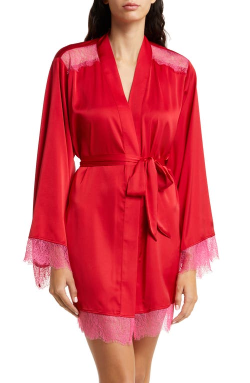 KILO BRAVA Satin Charmeuse & Lace Robe in Red Pink
