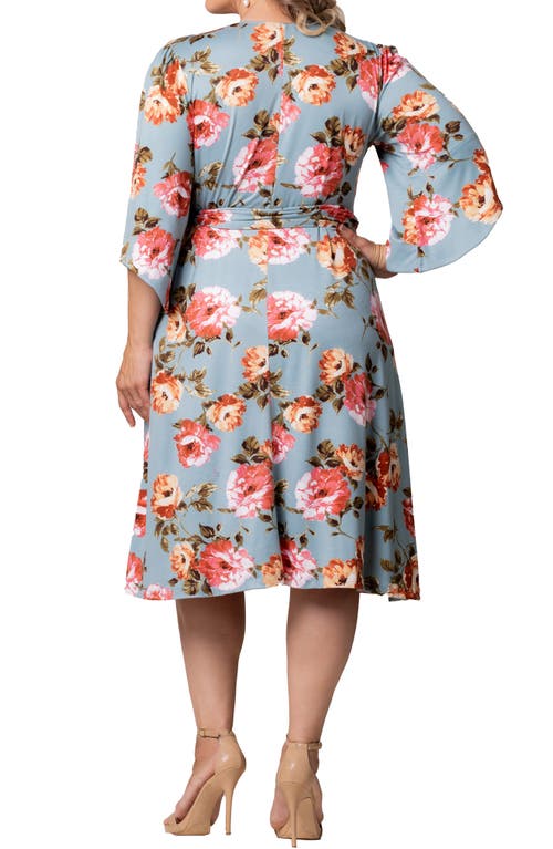 Shop Kiyonna Gemini Floral Bell Sleeve Wrap Dress In English Tea Rose