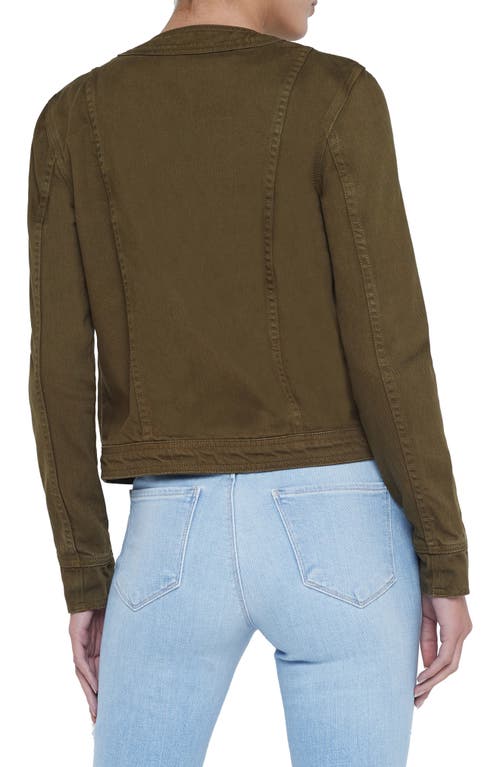 Shop L Agence L'agence Yari Collarless Denim Jacket In Olive Grove