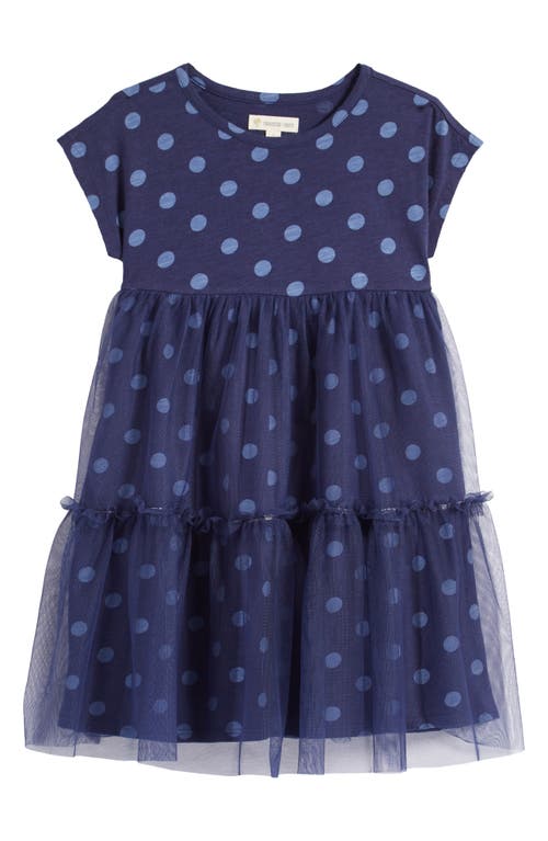 Tucker + Tate Kids' Tiered Mesh Skirt Cotton Dress in Navy Peacoat Dot at Nordstrom, Size 7