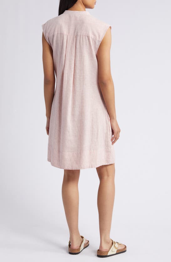 Shop Caslon Stripe Pintuck Detail Linen Blend Dress In Pink Canyon- Ivory Leah Stripe