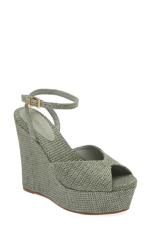 Shop Schutz Neith Platform Wedge Sandal In Dark Ivy