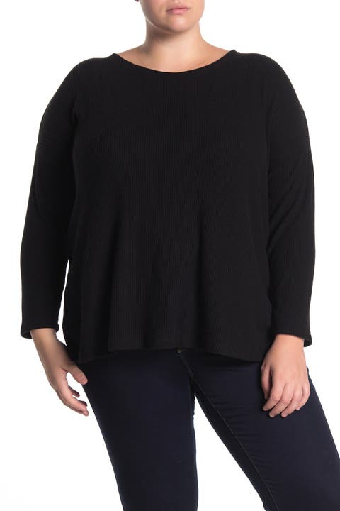 Ribbed Knit Long Sleeve Sweater (Plus Size)