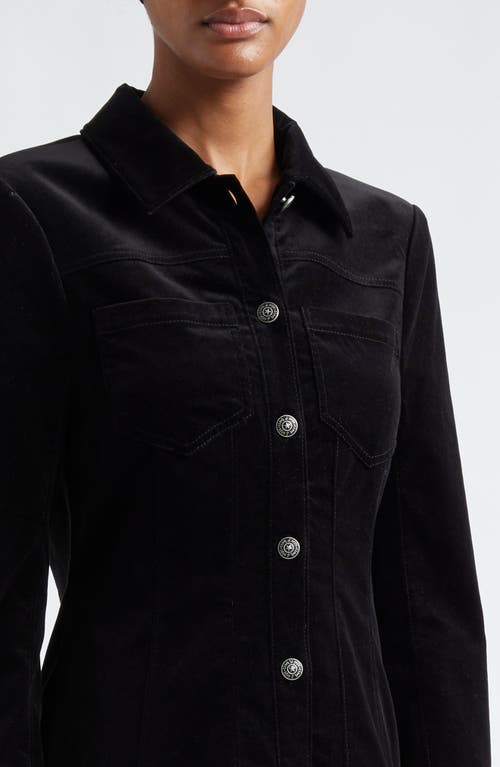 Shop Cinq À Sept Jocelyne Long Sleeve Stretch Velvet Shirtdress In Black