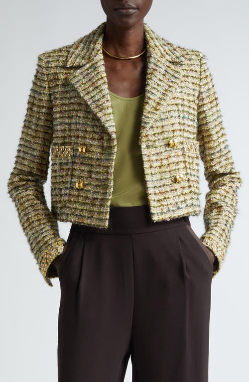 Shop St John St. John Collection Metallic Tweed Crop Jacket In Cypress/moss Multi