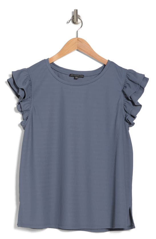 Shop Adrianna Papell Flutter Sleeve Knit Top In Dusty Blue