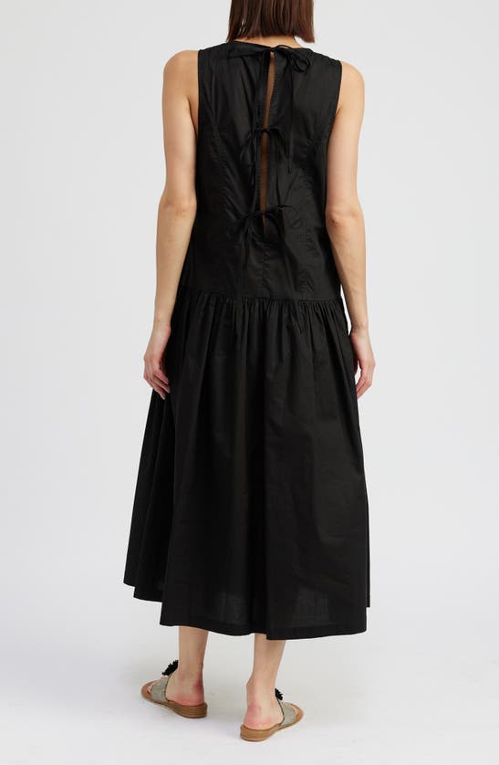 Shop En Saison Charlie Tie Back Cotton Midi Dress In Black
