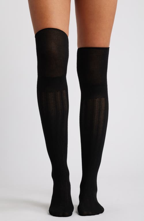 Shop Oroblu Mesh Cuff Knit Thigh High Socks In Black