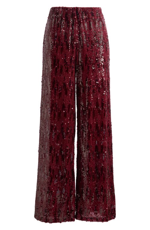 Topshop Sequin Wide Leg Pants in Burgundy 