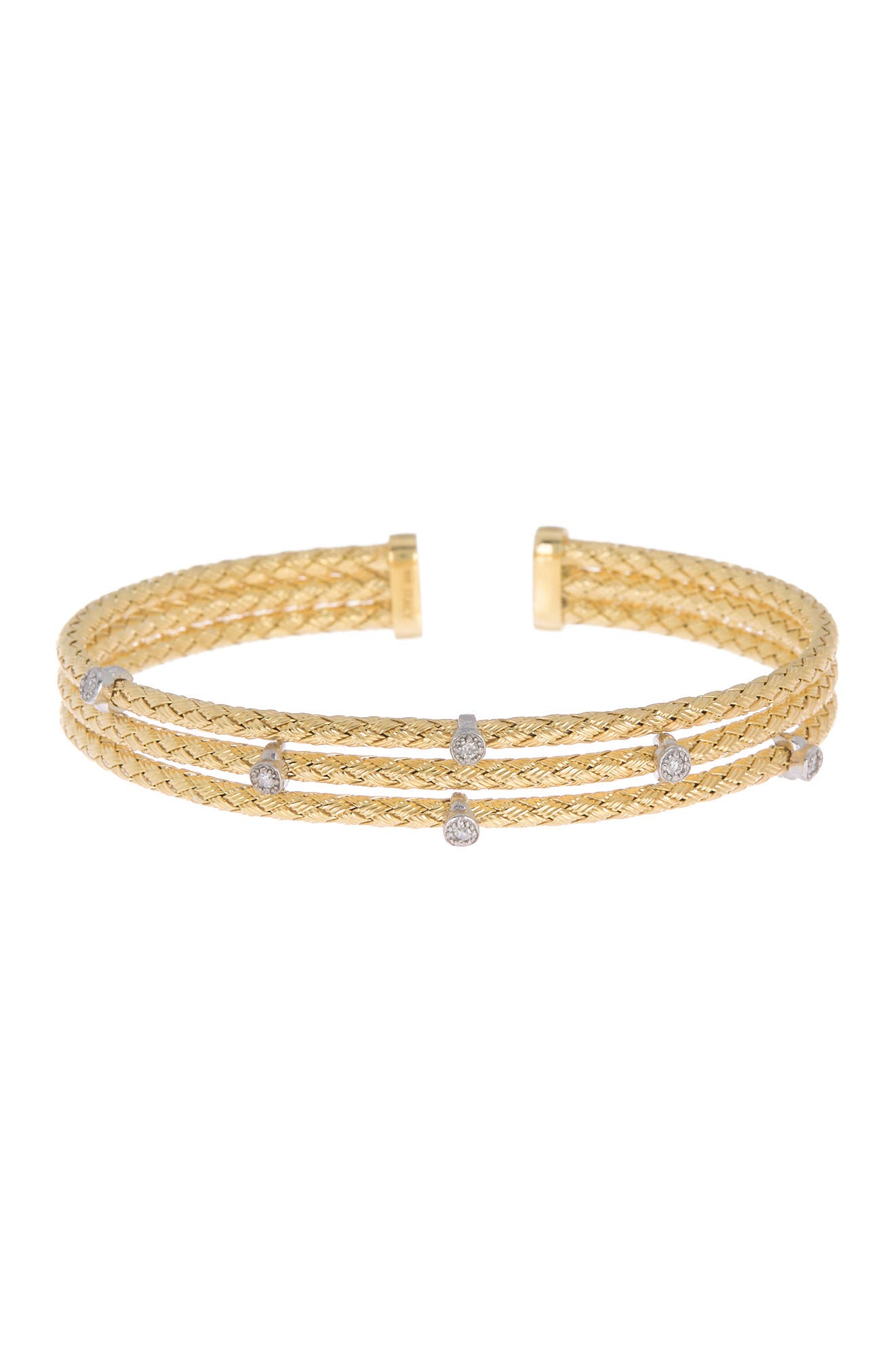 Meshmerise 18k Gold Vermeil Sterling Silver Cz Cuff Bracelet In Yellow