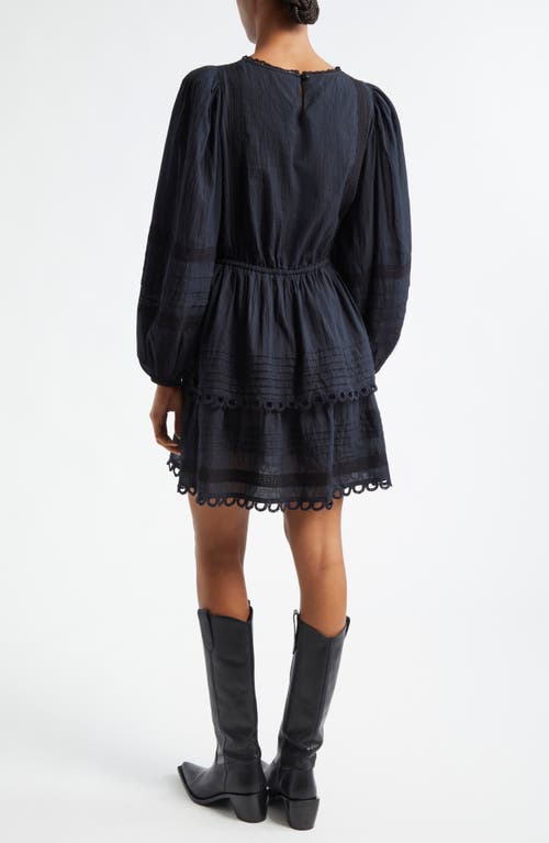 Shop Farm Rio Pintuck & Lace Detail Long Sleeve Cotton Minidress In Black