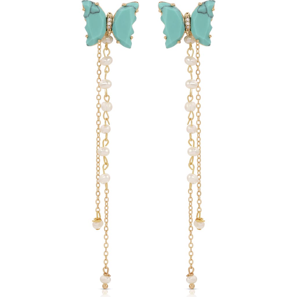 Ettika Turquoise Butterfly Freshwater Pearl Chain Dangle Earrings In Turquoise