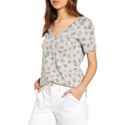 Lucky Brand V-Neck Print Tee, Grey